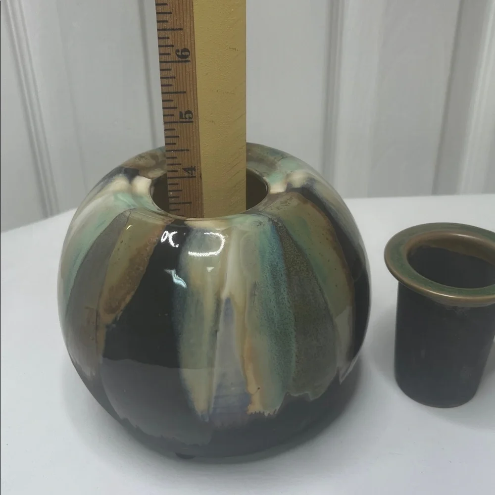 Drip Glaze Flower Frog Vase Earth Tones